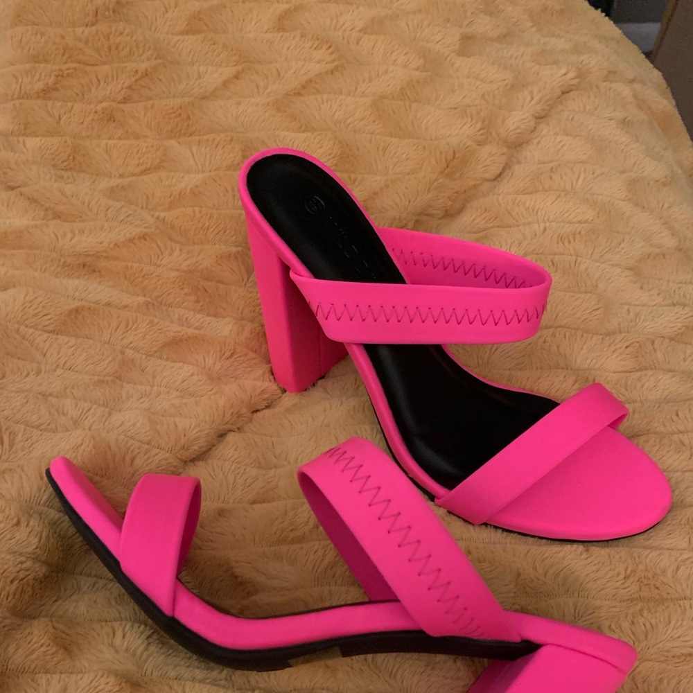 Brand new neon pink stretch fabric heels
